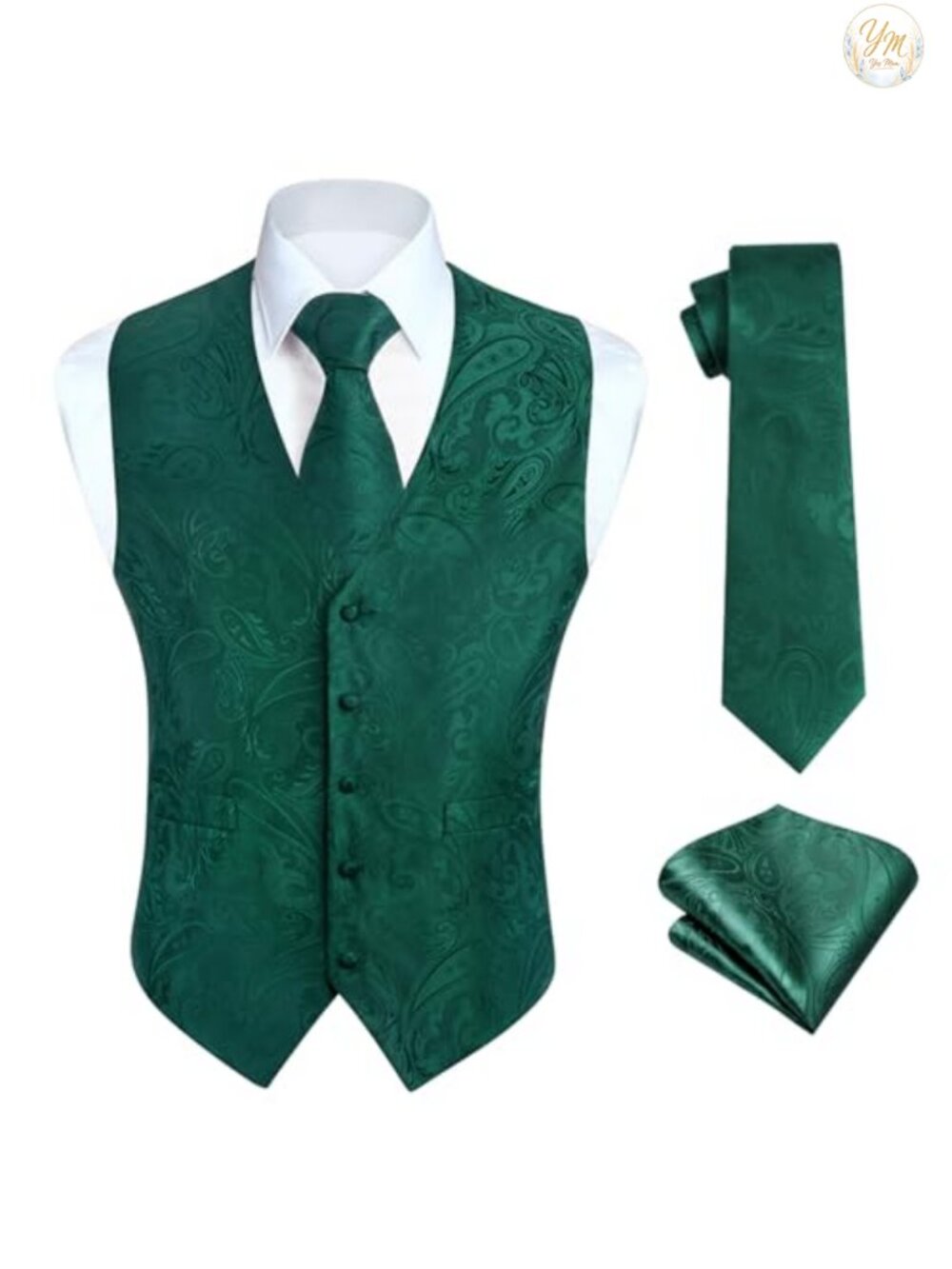 Paisley Vest Tie Pocket Square Set Men's Formal Suit Tuxedo Waistcoat
